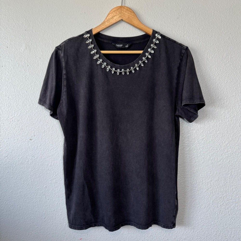 Simply Vera Vera Wang Black Embellished Neck T Shirt Top Medium